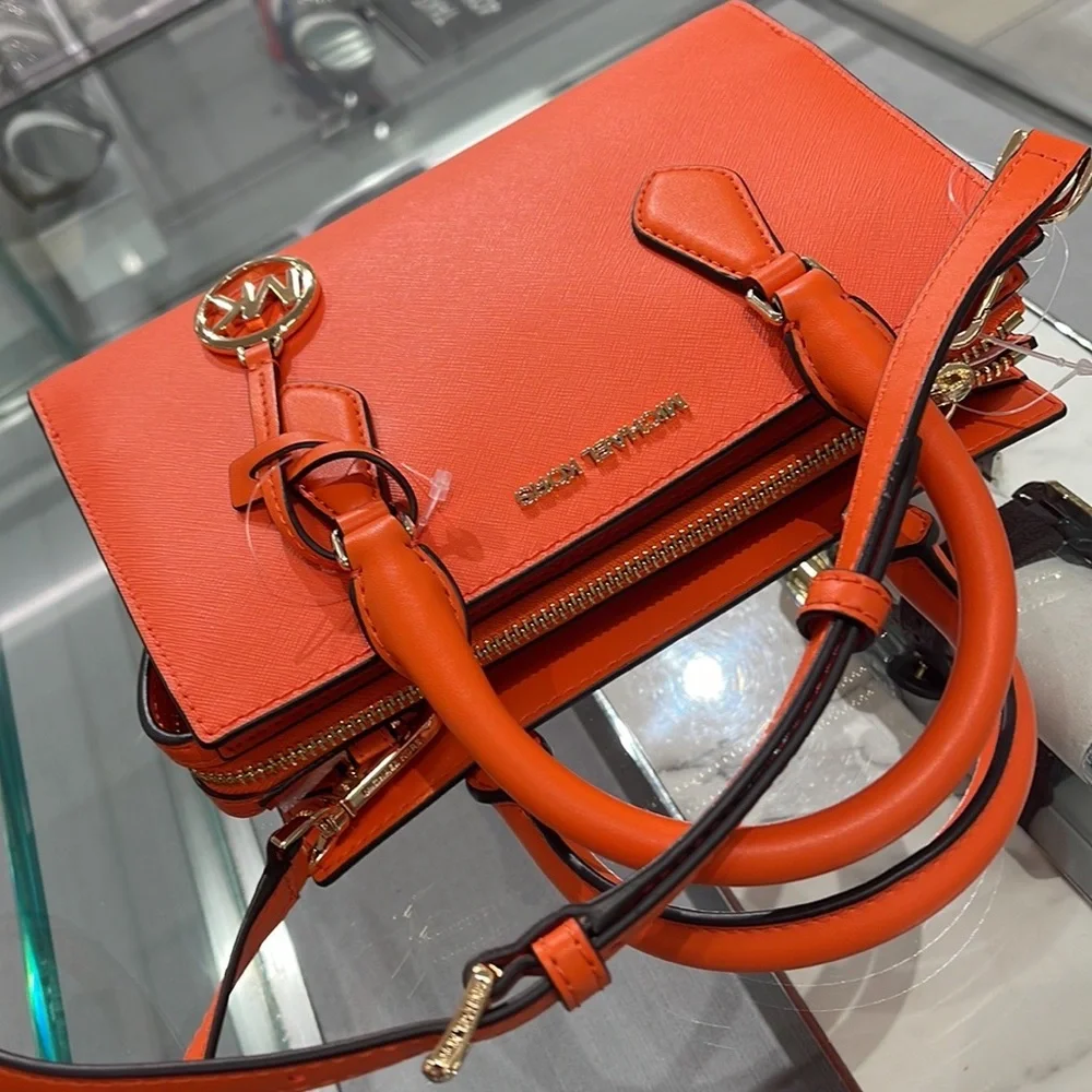 MICHAEL KORS Sheila Small Faux Saffiano Leather Satchel Poppy NWT